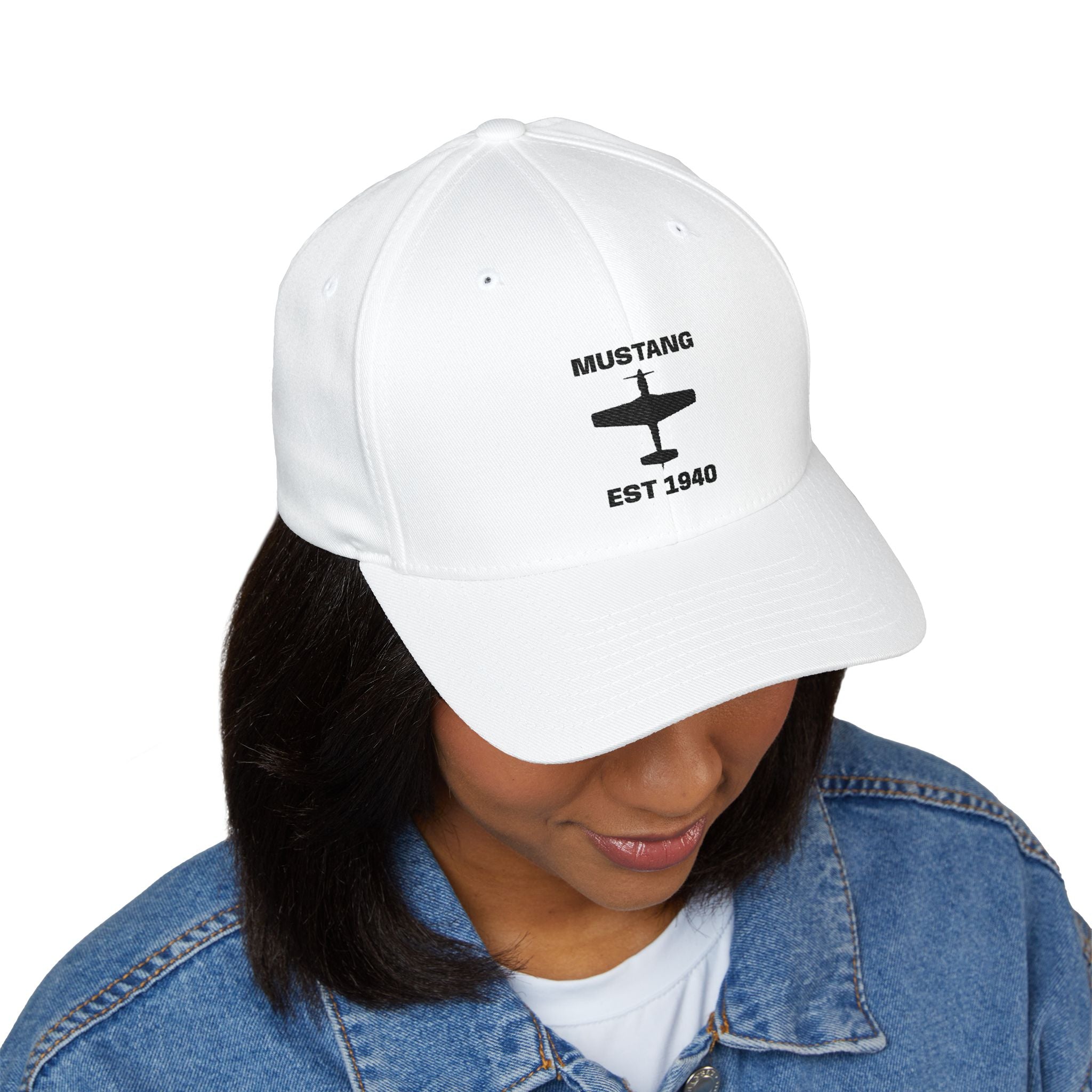 P-51 Mustang Embroidered Cap – Vintage Airplane Hat - Black Logo