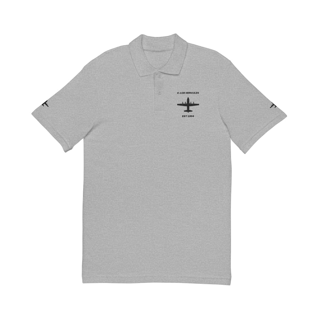 C-130 Hercules Embroidered Aviation Polo Shirt — Fighter Plane Black Logo