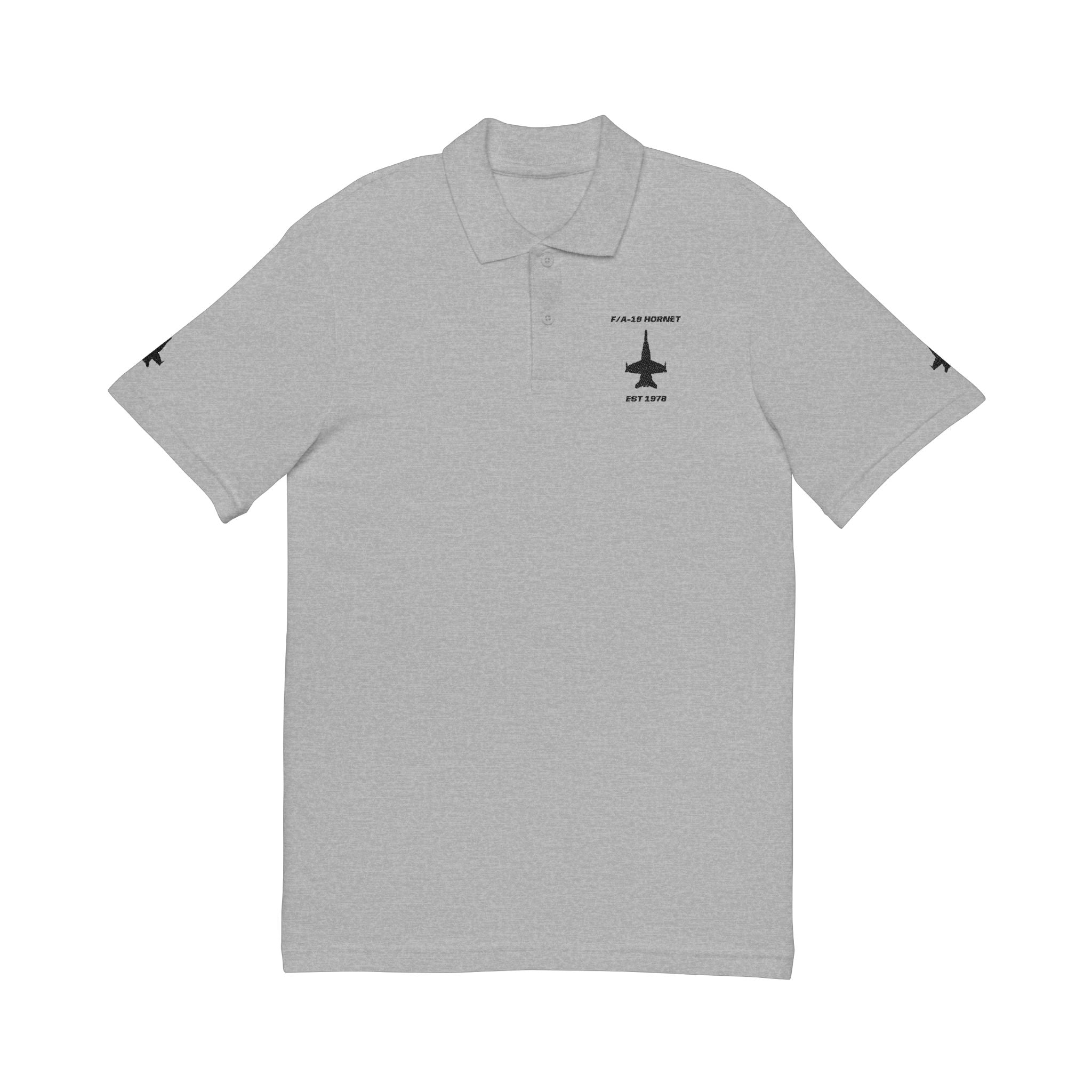 F/A-18 Hornet Embroidered Aviation Polo Shirt — Fighter Plane Black Logo