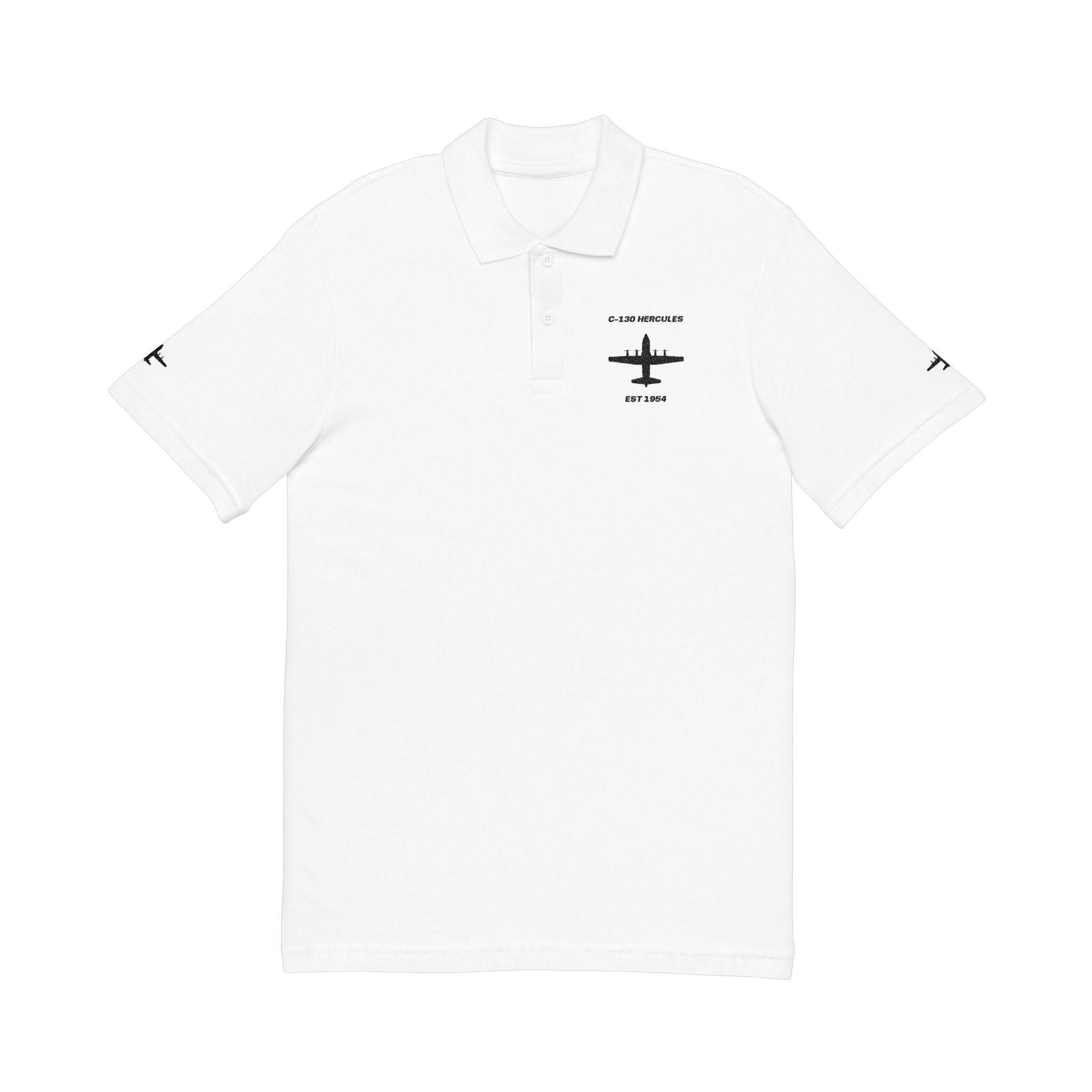 C-130 Hercules Embroidered Aviation Polo Shirt — Fighter Plane Black Logo